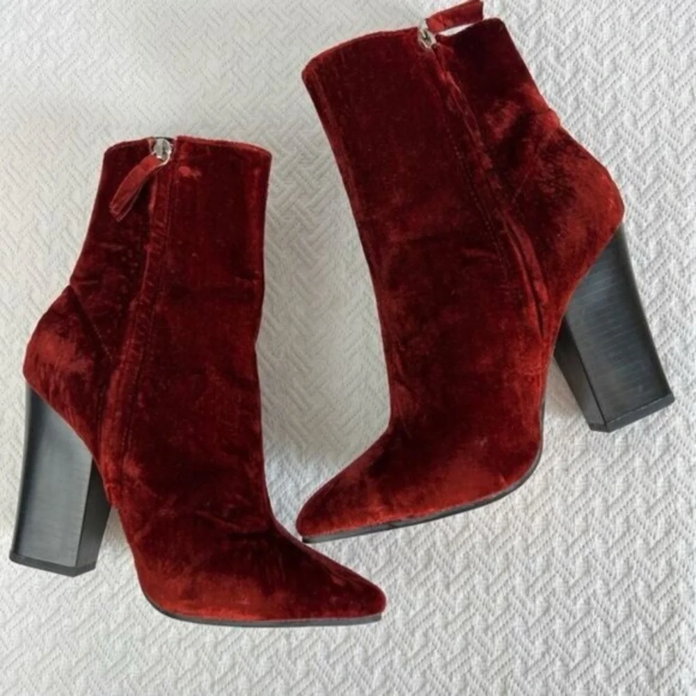 Zara Basic Womens EU 39 US 9 Red Orange Velvet Pump Heeled Booties Boots Cowboy - Picture 5 of 13